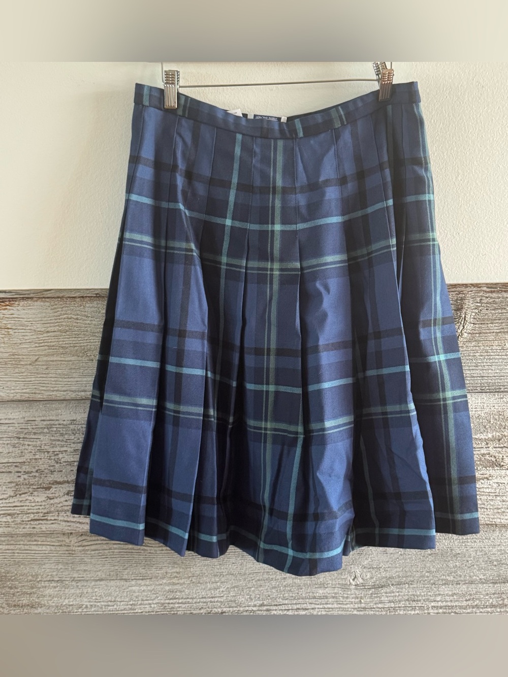 Vintage Pendleton Pleated Plaid Wool Skirt Size 14 Made USA Blue Teal Tartan(P1)